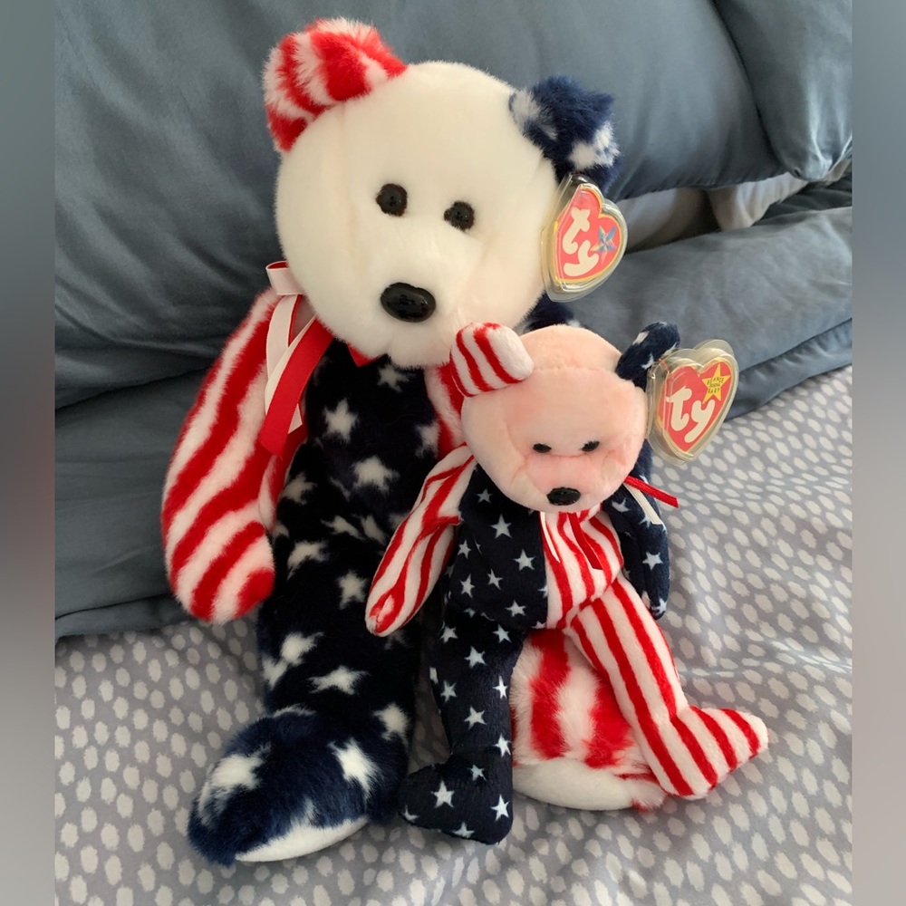 Ty Spangle Beanie Baby and Beanie Buddy With Rare Pink Head.